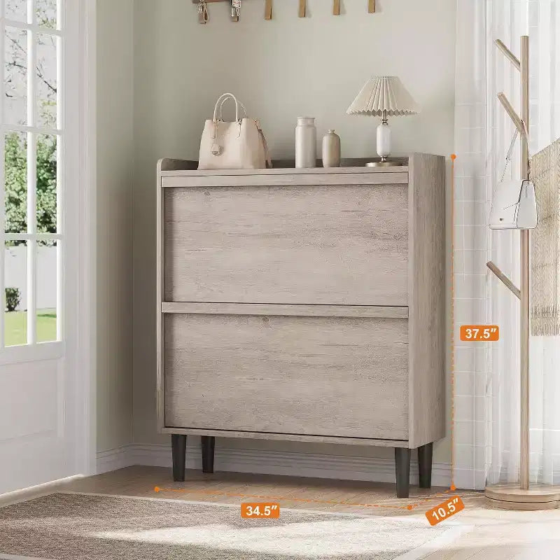 Meuble à chaussures en bois avec 2 tiroirs basculants et étagère réglable, Rangement de chaussures pour entrée, Meuble à chaussures dissimulé pour couloir, salon, Gris