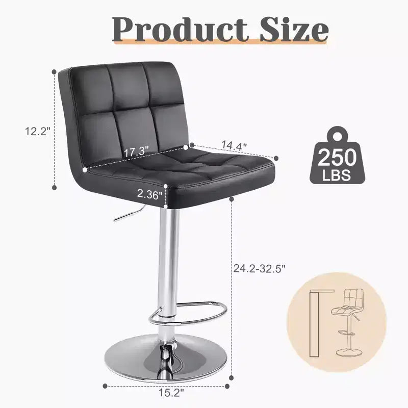 Lot de 2 tabourets de bar réglables pivotants en similicuir avec dossier carré et assise rembourrée (Cuisine/Bar Moderne)