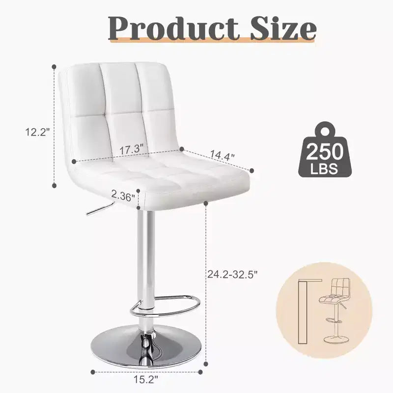 Lot de 2 tabourets de bar réglables pivotants en similicuir avec dossier carré et assise rembourrée (Cuisine/Bar Moderne)
