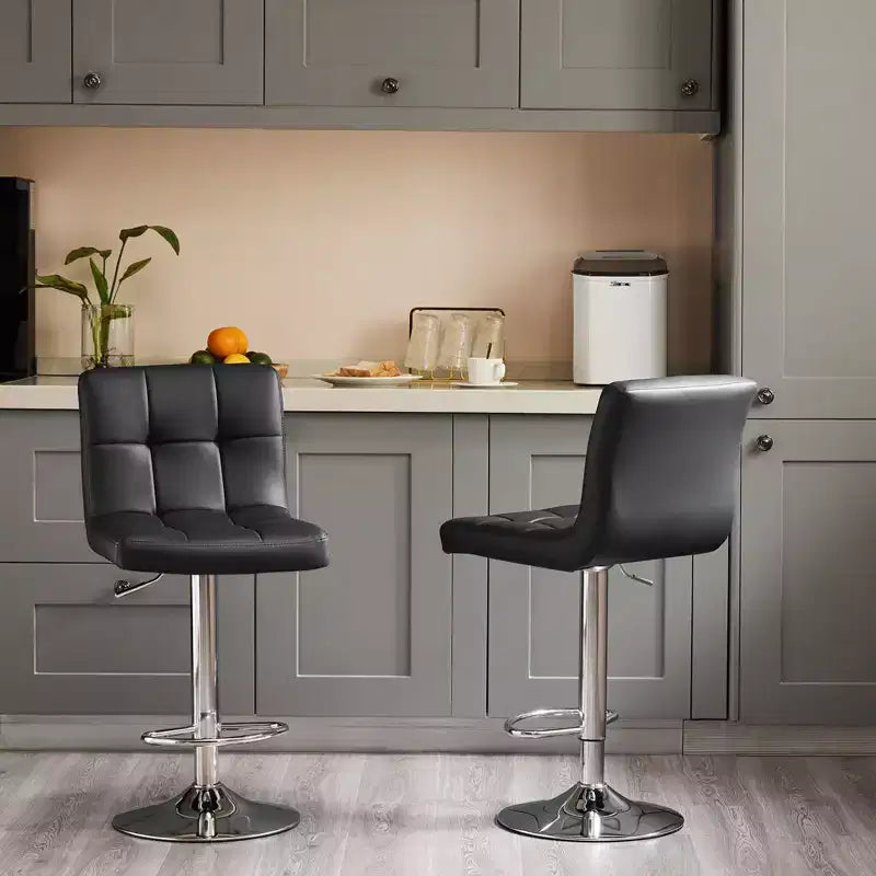 Lot de 2 tabourets de bar réglables pivotants en similicuir avec dossier carré et assise rembourrée (Cuisine/Bar Moderne)
