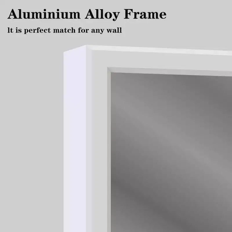 Miroir de salle de bain 48x32 avec cadre moderne blanc : Surdimensionné, Aluminium, Fixation murale, Vertical/Horizontal