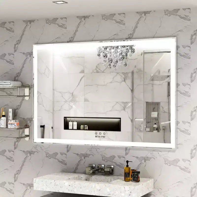 Miroir de salle de bain LED surdimensionné 60x40 : Mural, 3 modes de couleur, Cadre en aluminium, Grand