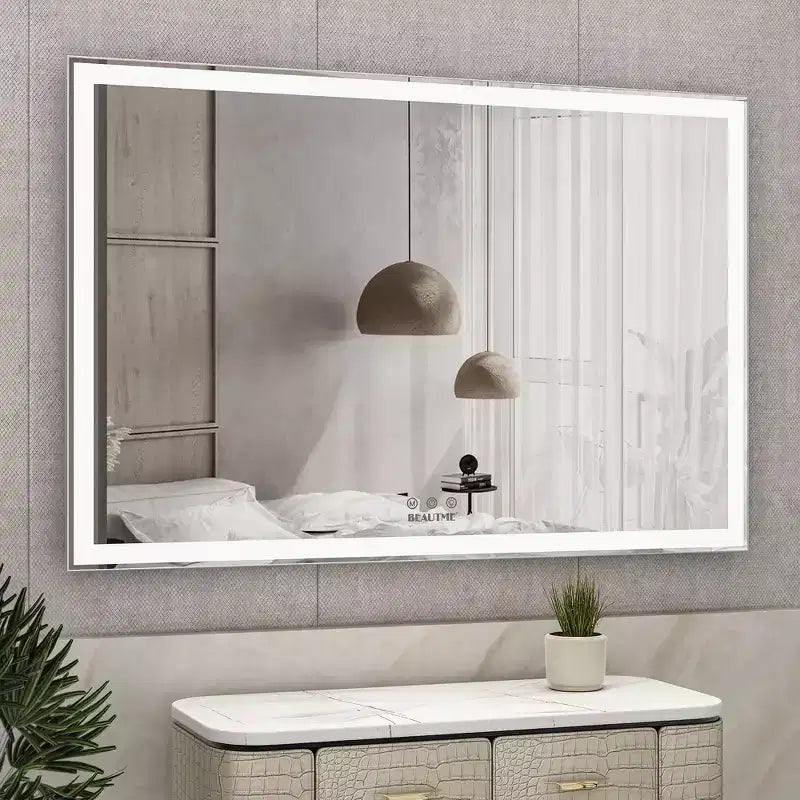 Miroir de salle de bain LED surdimensionné 60x40 : Mural, 3 modes de couleur, Cadre en aluminium, Grand