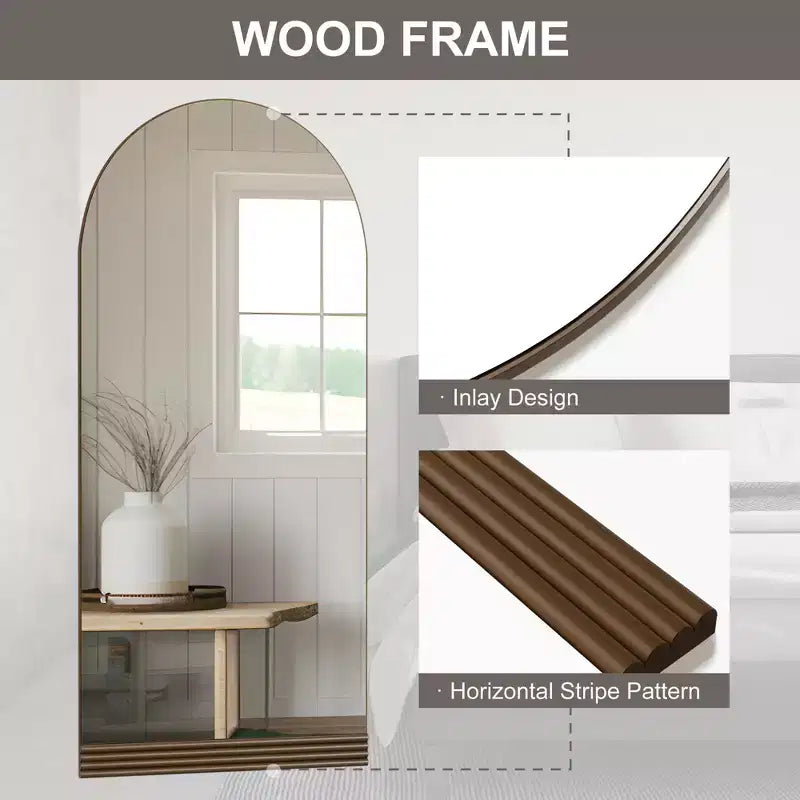 Miroir psyché en bois marron avec base angulaire 180x80x2cm