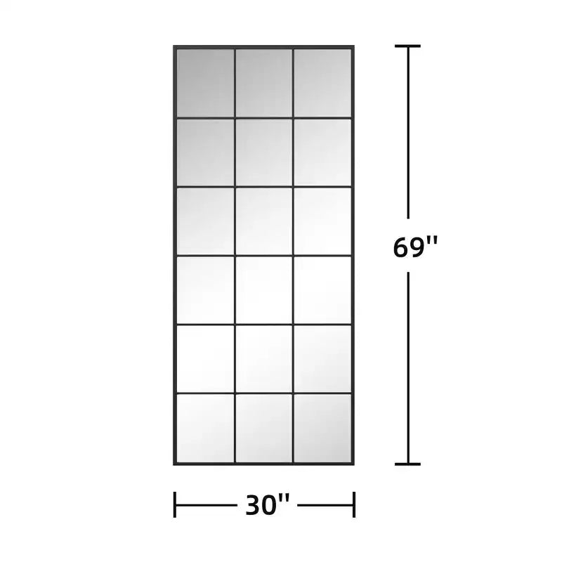 Miroir rectangulaire avec cadre en treillis de fer forgé - Noir 176x76x2.7cm