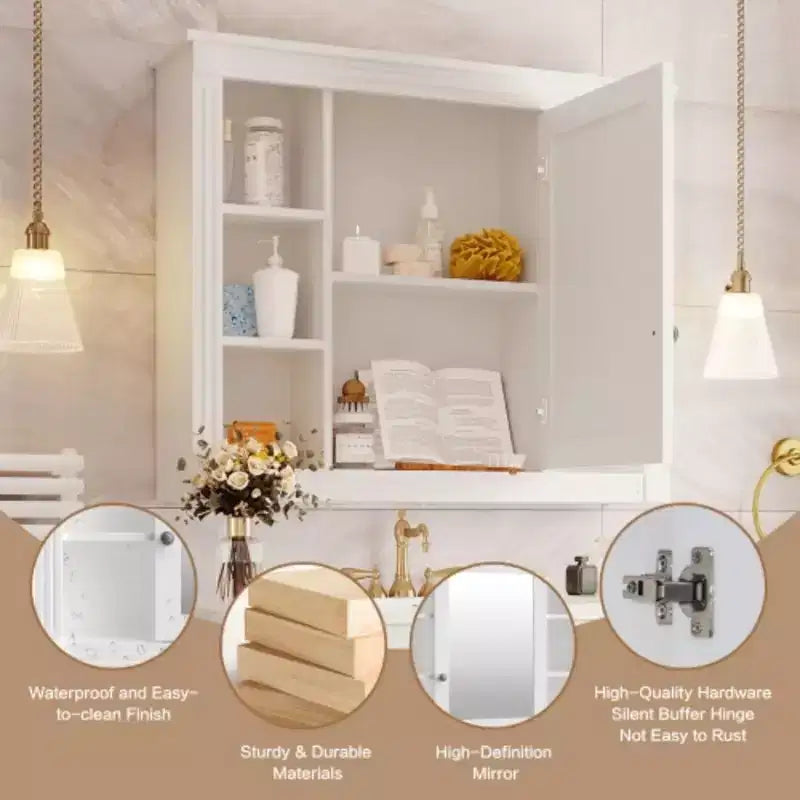 Rangement de salle de bain mural 35x28 - Armoire miroir avec étagères ouvertes