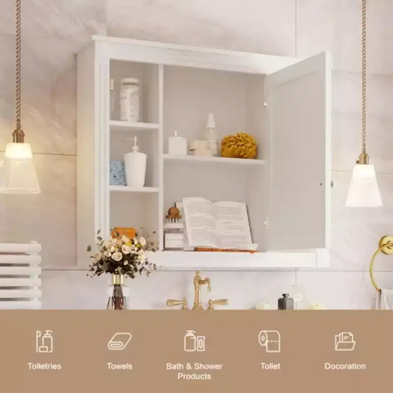 Rangement de salle de bain mural 35x28 - Armoire miroir avec étagères ouvertes