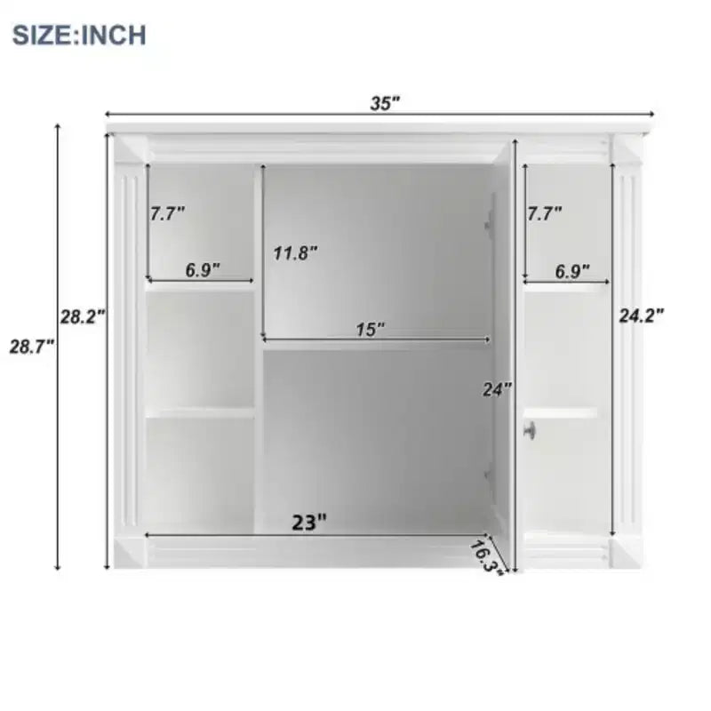 Rangement de salle de bain mural 35x28 - Armoire miroir avec étagères ouvertes