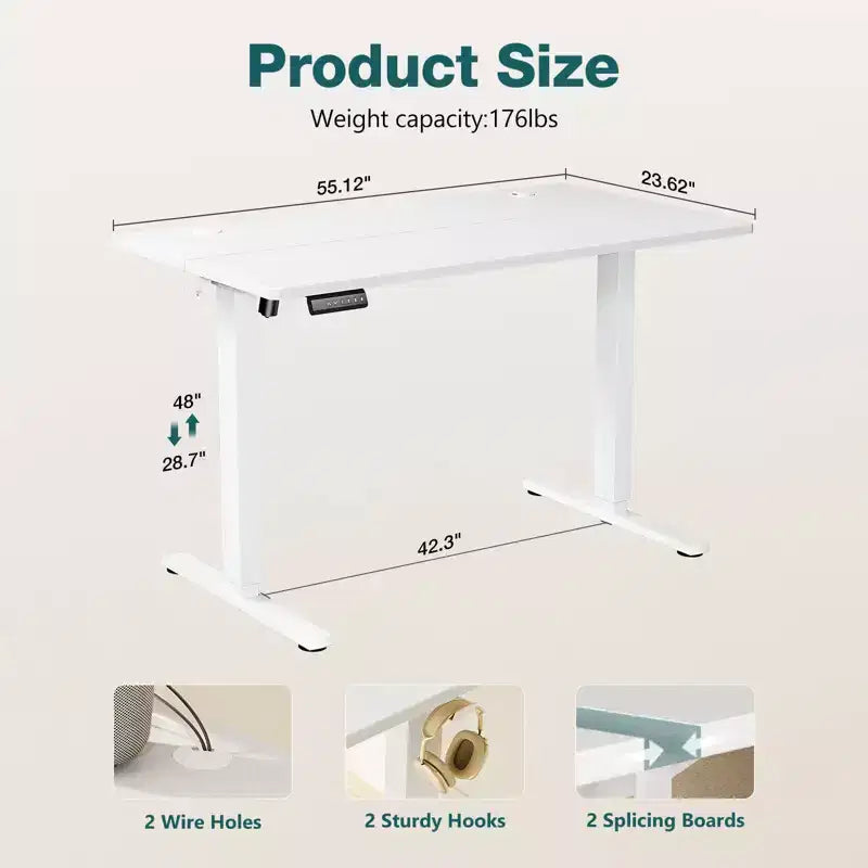 Bureau ergonomique réglable en hauteur avec support en T en métal Postes de travail informatiques modernes