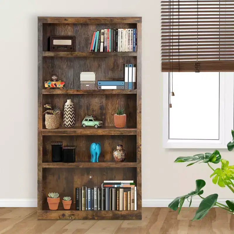 Étagère à livres en bois à 5 niveaux et accès facile pour salon, chambre, bureau, marron