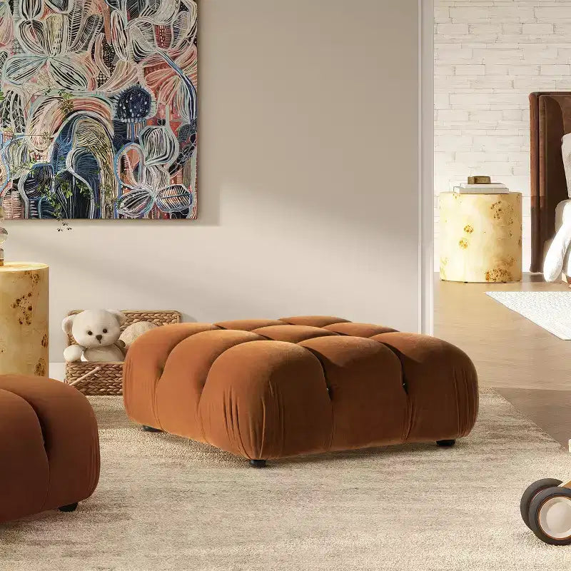 Pouf cocktail moderne et modulaire Bubble, Velours de performance vert olive