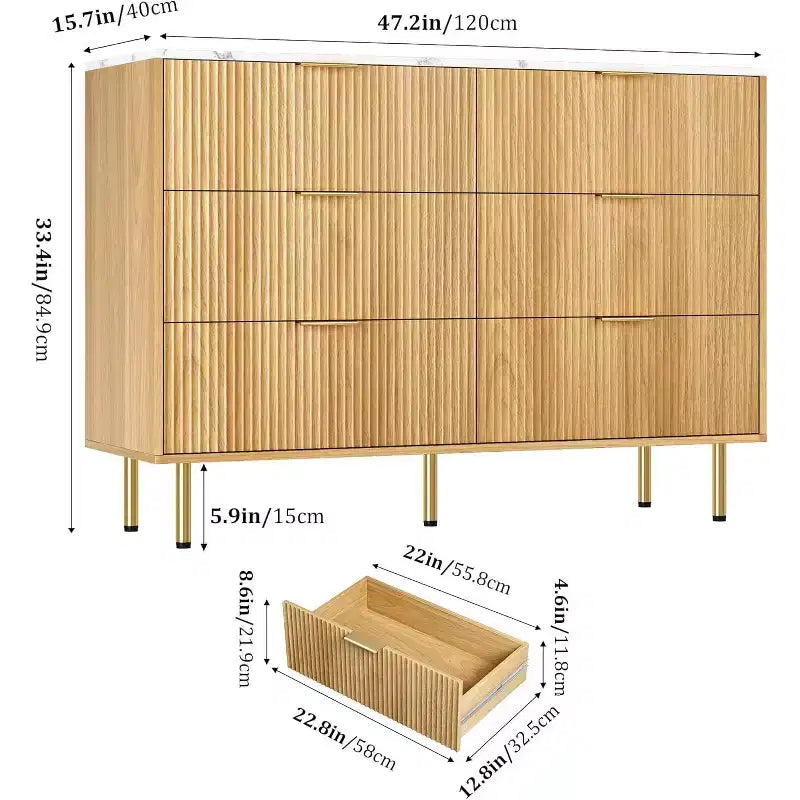 Commode de chambre à coucher, commode à 6 tiroirs, commode moderne, organisateur de tiroirs en bois pour chambre à coucher, salon, couloir, entrée