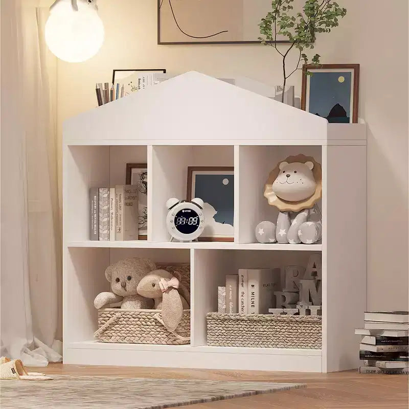 Organisateur de rangement de jouets pour enfants à 5 compartiments – Bibliothèque en bois blanc pour salle de jeux, chambre de bébé et chambre d'enfants