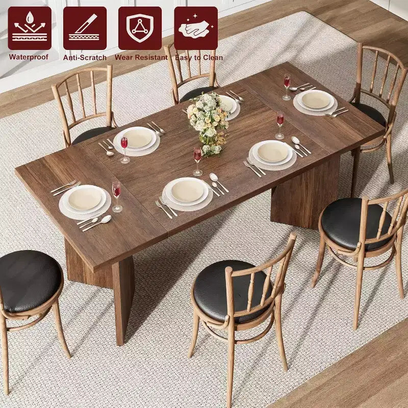 Table à manger rectangulaire de 180 cm pour 6 personnes, table de cuisine de style ferme rustique avec pieds robustes