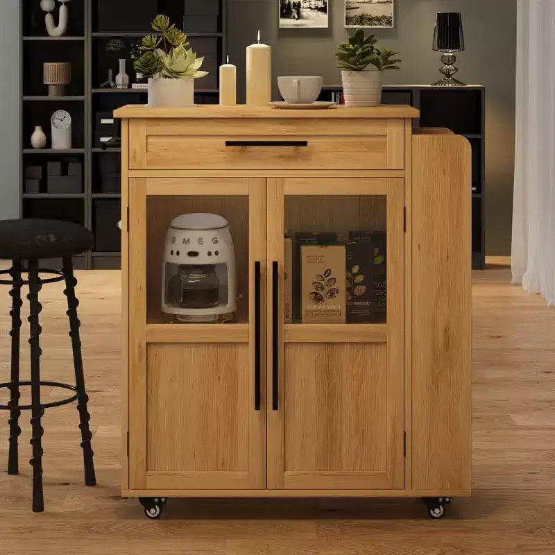 Îlot de cuisine roulant en bois avec tiroir, chariot de cuisine avec meuble de rangement sur roulettes, îlot roulant avec plateau en bois plus épais et 3 étagères à épices