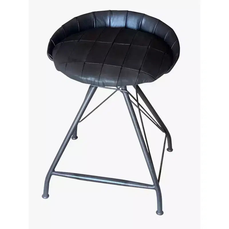 24 tabourets de bar pivotants gris en cuir et fer, à dossier bas, hauteur comptoir