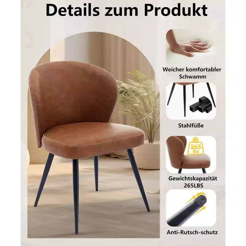 Lot de 2 chaises de salle à manger, chaises de cuisine modernes, chaise d'appoint sans accoudoirs rembourrée en similicuir