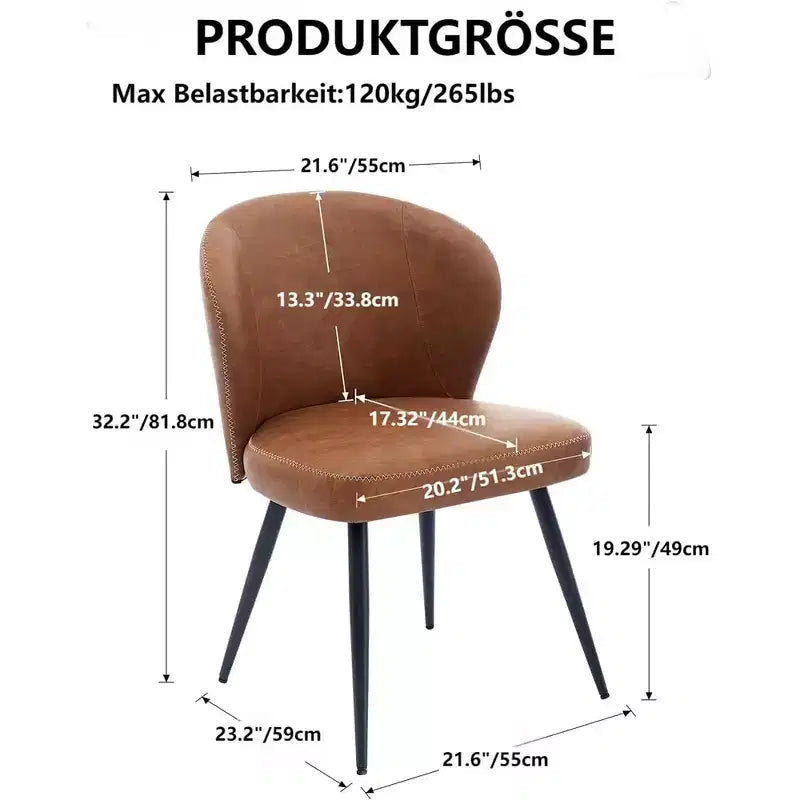 Lot de 2 chaises de salle à manger, chaises de cuisine modernes, chaise d'appoint sans accoudoirs rembourrée en similicuir