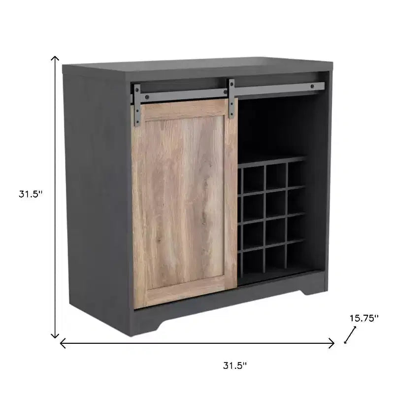 Meuble Bar à Porte Coulissante Bois Naturel et Charbon de Bois