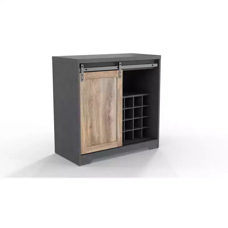 Meuble Bar à Porte Coulissante Bois Naturel et Charbon de Bois