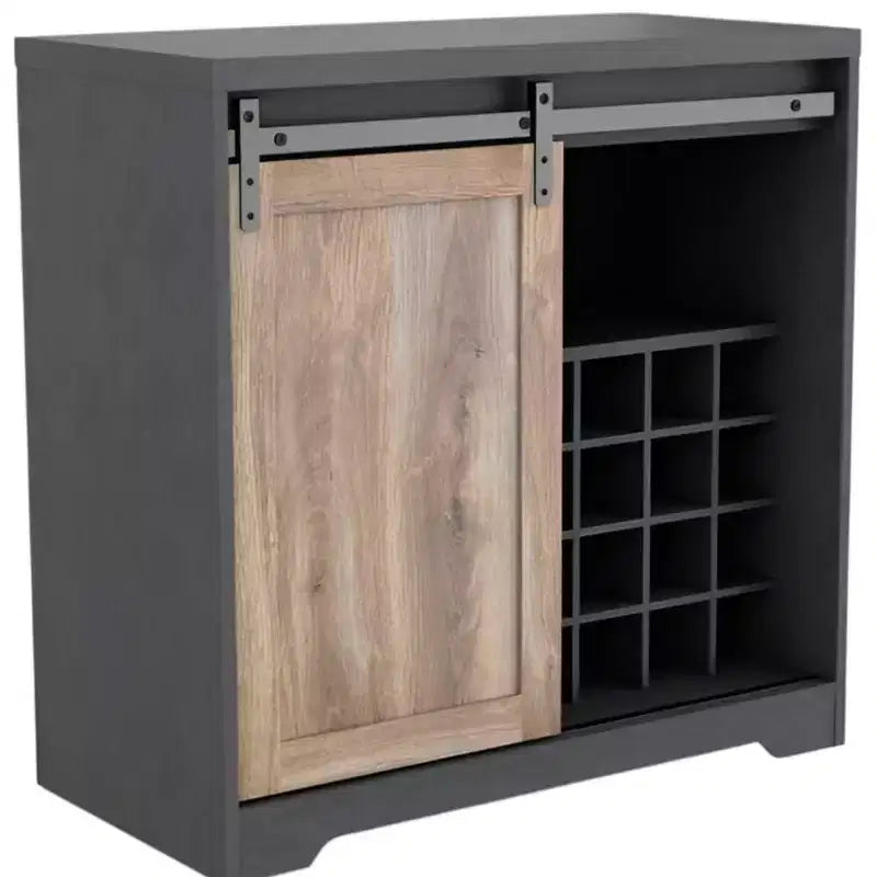 Meuble Bar à Porte Coulissante Bois Naturel et Charbon de Bois