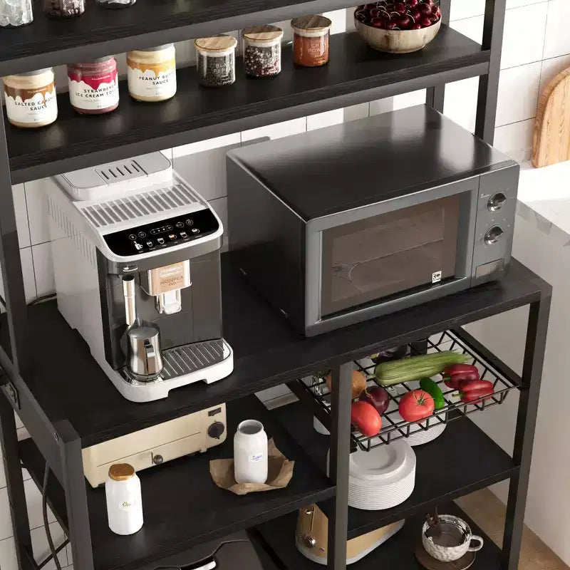 Étagère de Boulanger à 6 Niveaux avec Prise Électrique, Support de Micro-ondes et Table de Bar à Café pour le Rangement des Épices et des Casseroles de Cuisine