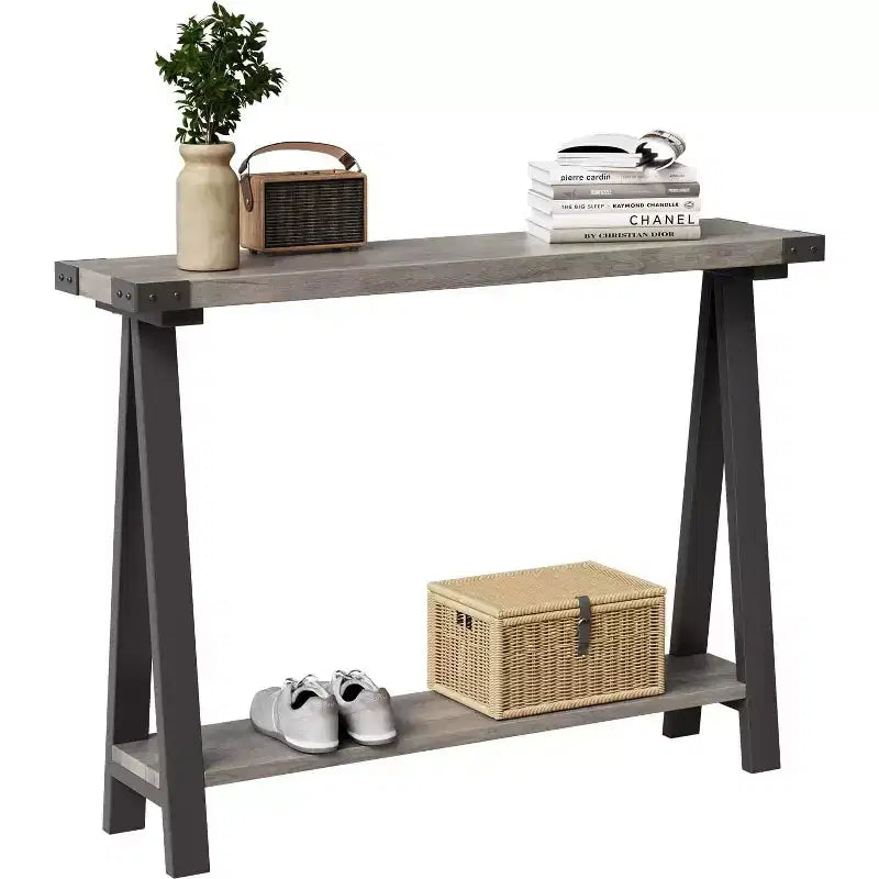 Table console étroite de ferme, table console de 43,3 po avec rangement