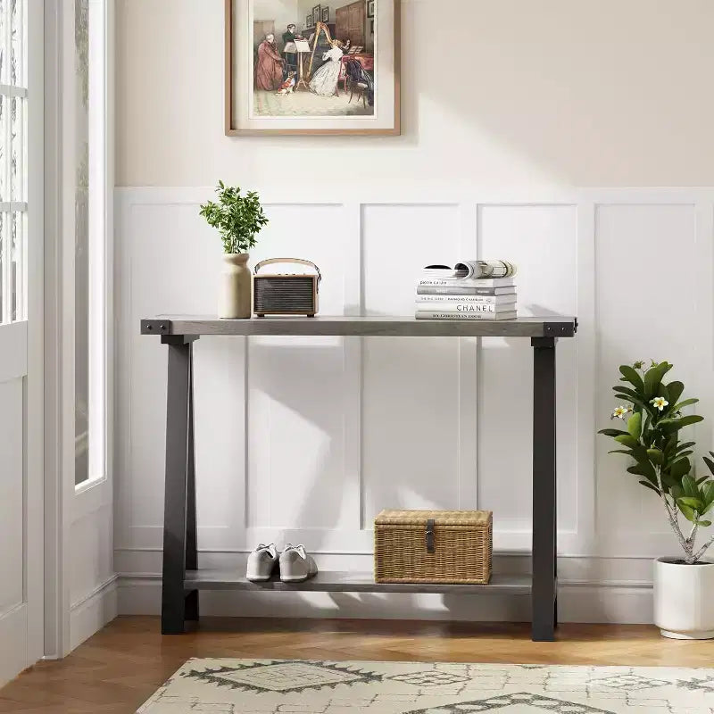 Table console étroite de ferme, table console de 43,3 po avec rangement