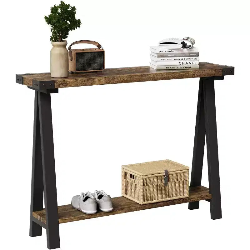 Table console étroite de ferme, table console de 43,3 po avec rangement