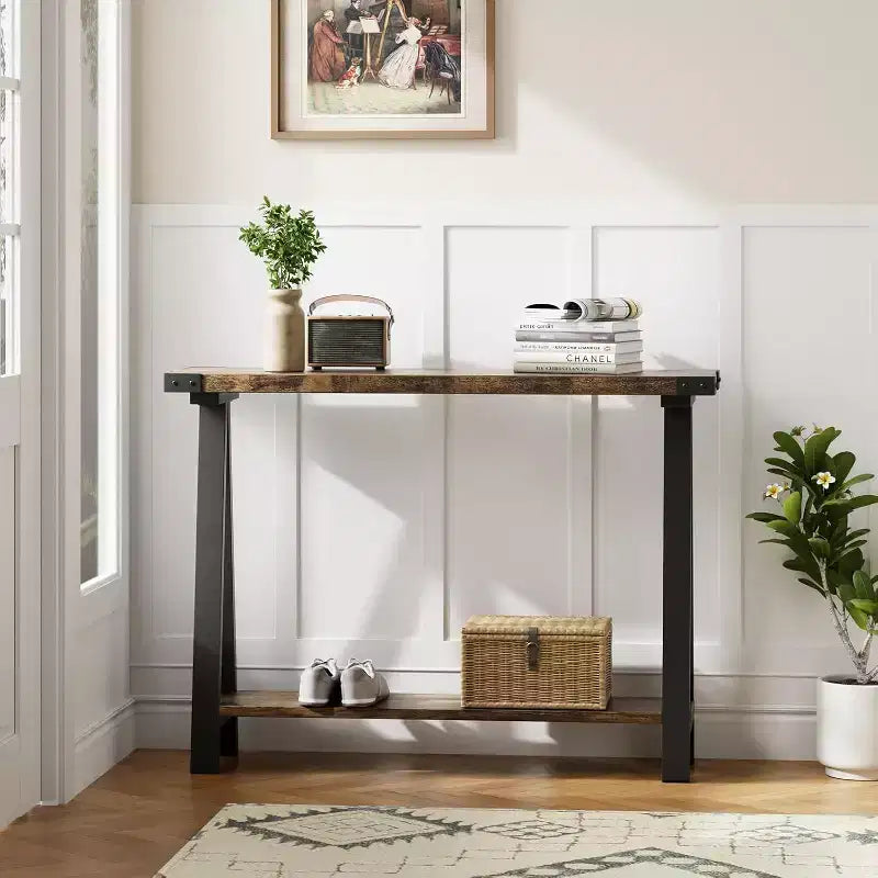 Table console étroite de ferme, table console de 43,3 po avec rangement