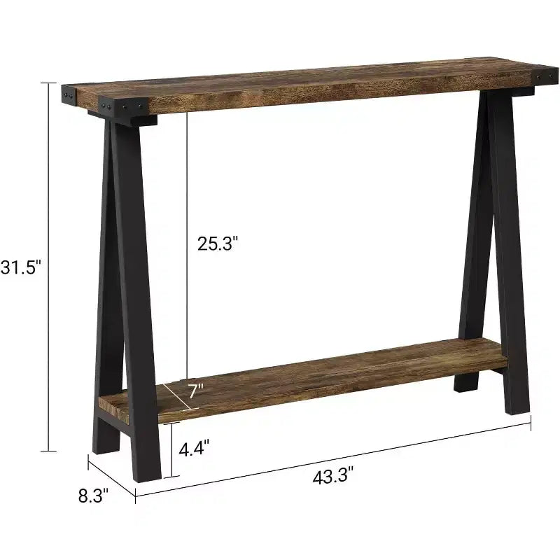 Table console étroite de ferme, table console de 43,3 po avec rangement