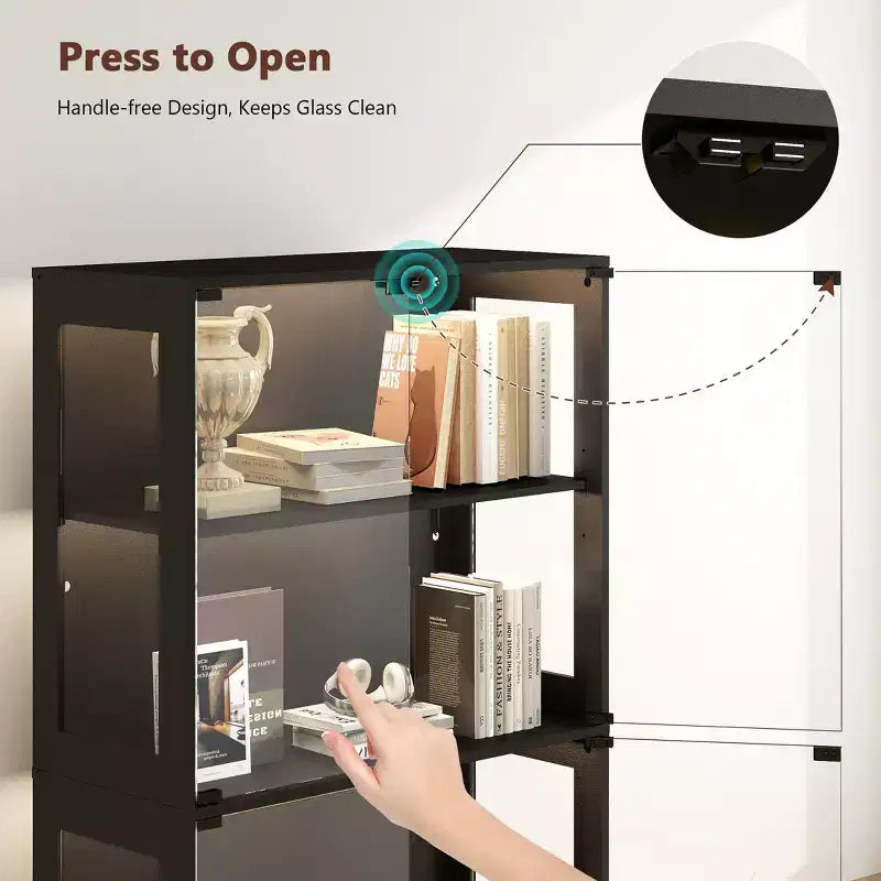 Vitrine en verre à 5 niveaux avec lumières LED, étagères réglables et 2 tiroirs, meuble de collection pour la maison et le bureau