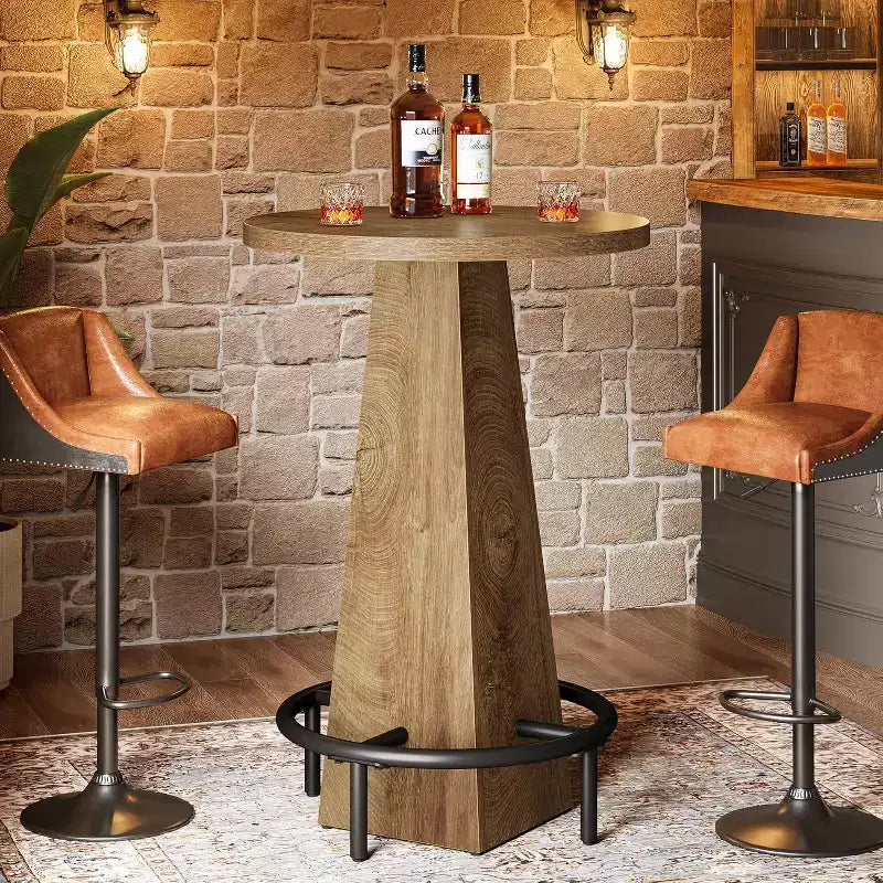 Table de bar, table de pub ronde de 95 cm de haut pour petits bars, salle à manger, cuisine, couleur bois (table uniquement)