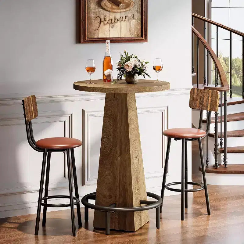Table de bar, table de pub ronde de 95 cm de haut pour petits bars, salle à manger, cuisine, couleur bois (table uniquement)