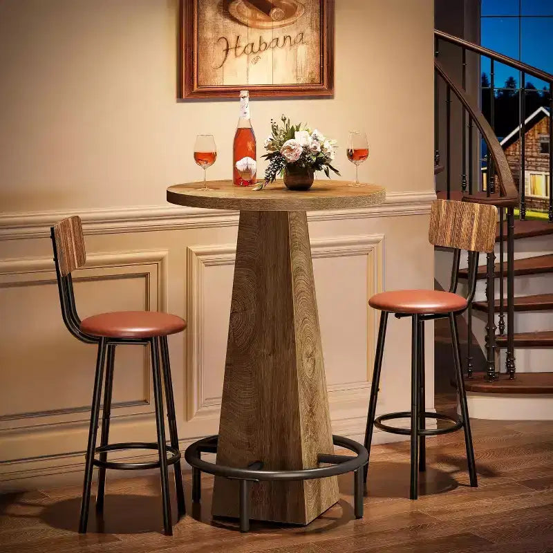 Table de bar, table de pub ronde de 95 cm de haut pour petits bars, salle à manger, cuisine, couleur bois (table uniquement)