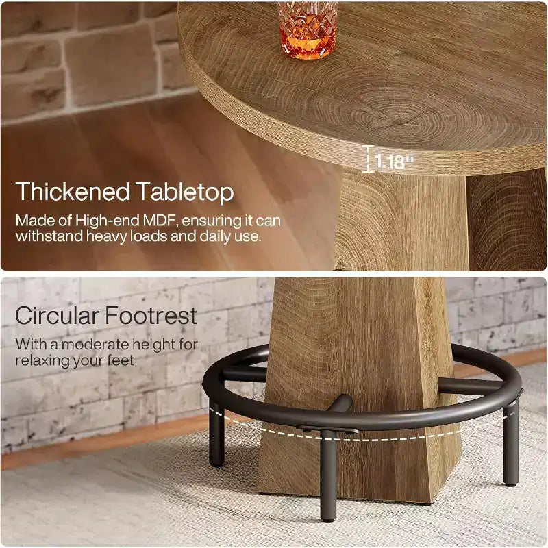 Table de bar, table de pub ronde de 95 cm de haut pour petits bars, salle à manger, cuisine, couleur bois (table uniquement)