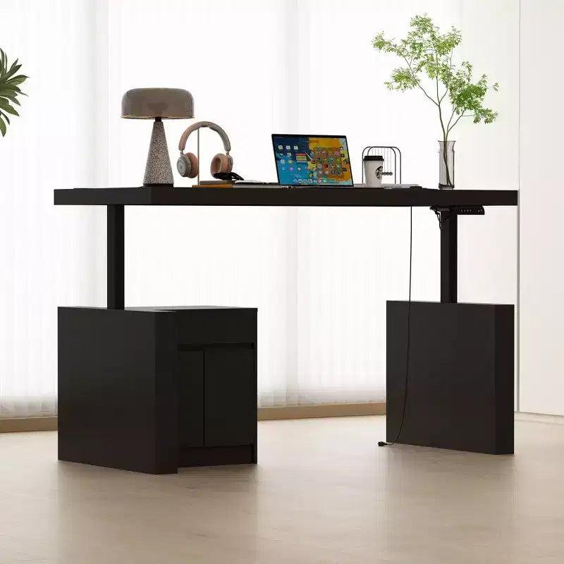 Bureau d'ordinateur réglable en hauteur avec armoire de rangement et tiroir intégrés