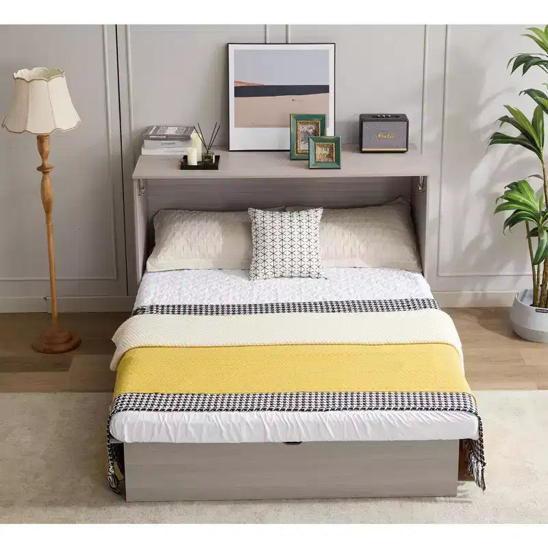 GDFStudio Enlor Modern Wooden Murphy Bed Chest with Folding Foam Mattress, Charging Station and Storage Drawers