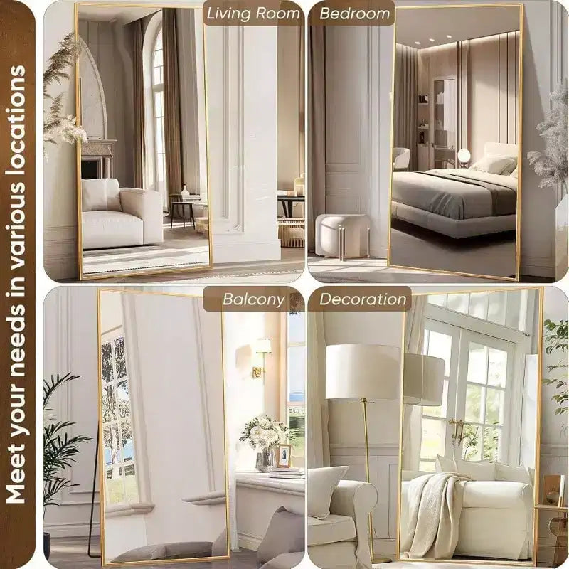 Miroir rectangulaire doré pleine longueur 91 x 46 cm avec support. Un miroir sur pied surdimensionné à poser ou à accrocher
