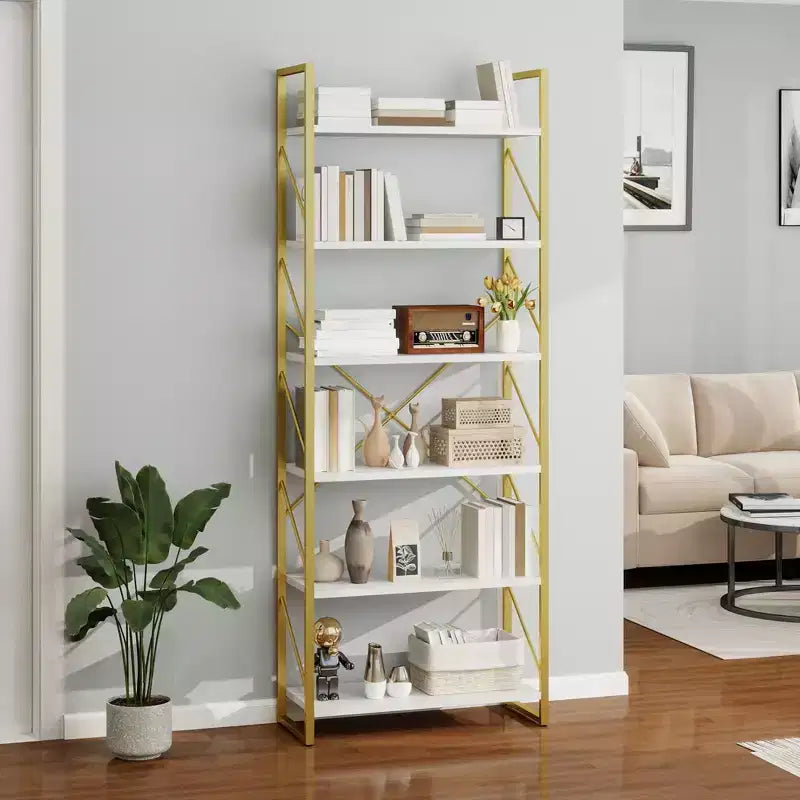 Étagère bibliothèque à 6 niveaux, rayonnage de rangement ouvert pour salon/maison/bureau, assemblage simple