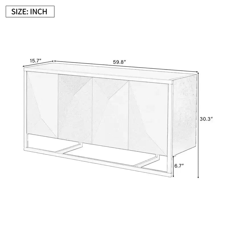 Meuble buffet en bois, buffet de cuisine pour café, meuble de rangement avec 4 portes et pieds métalliques uniques
