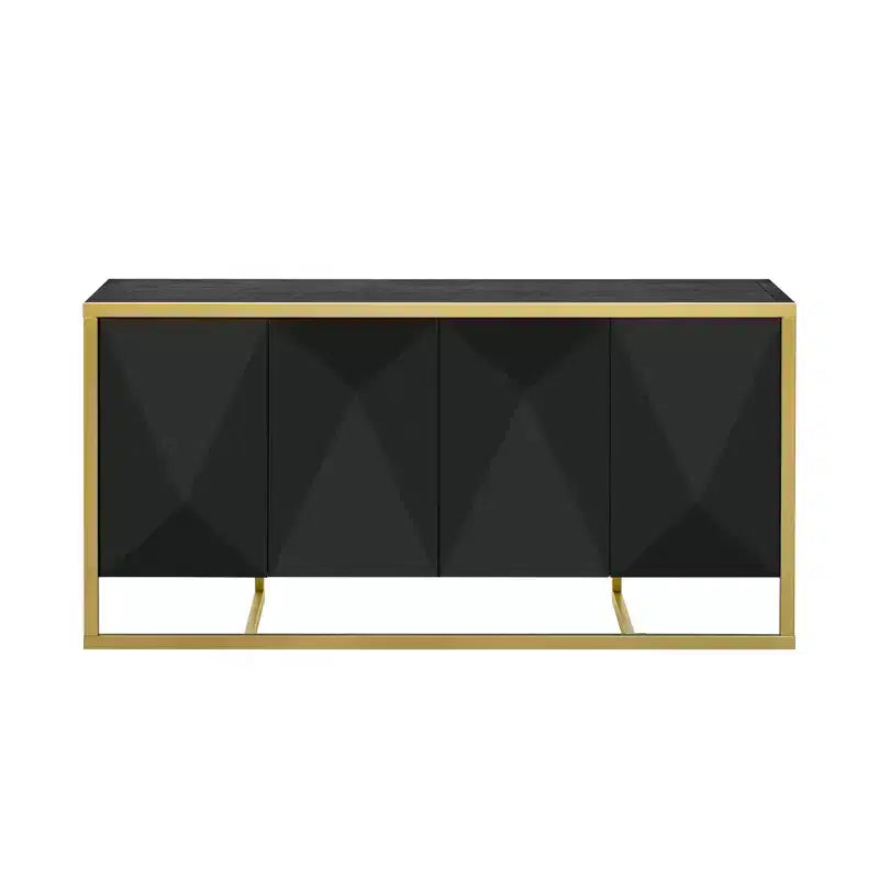 Meuble buffet en bois, buffet de cuisine pour café, meuble de rangement avec 4 portes et pieds métalliques uniques