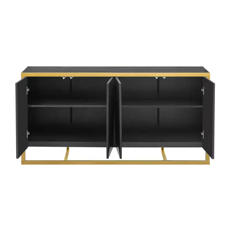 Meuble buffet en bois, buffet de cuisine pour café, meuble de rangement avec 4 portes et pieds métalliques uniques