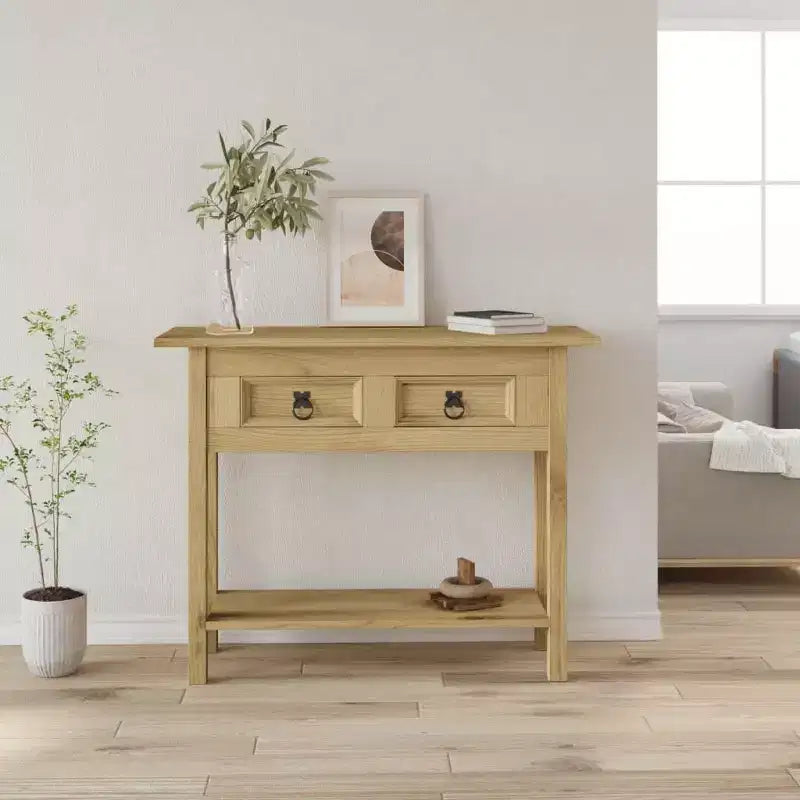 Console Table Brun Pin Massif Ciré 36.6 x 13.6 x 28.7 in