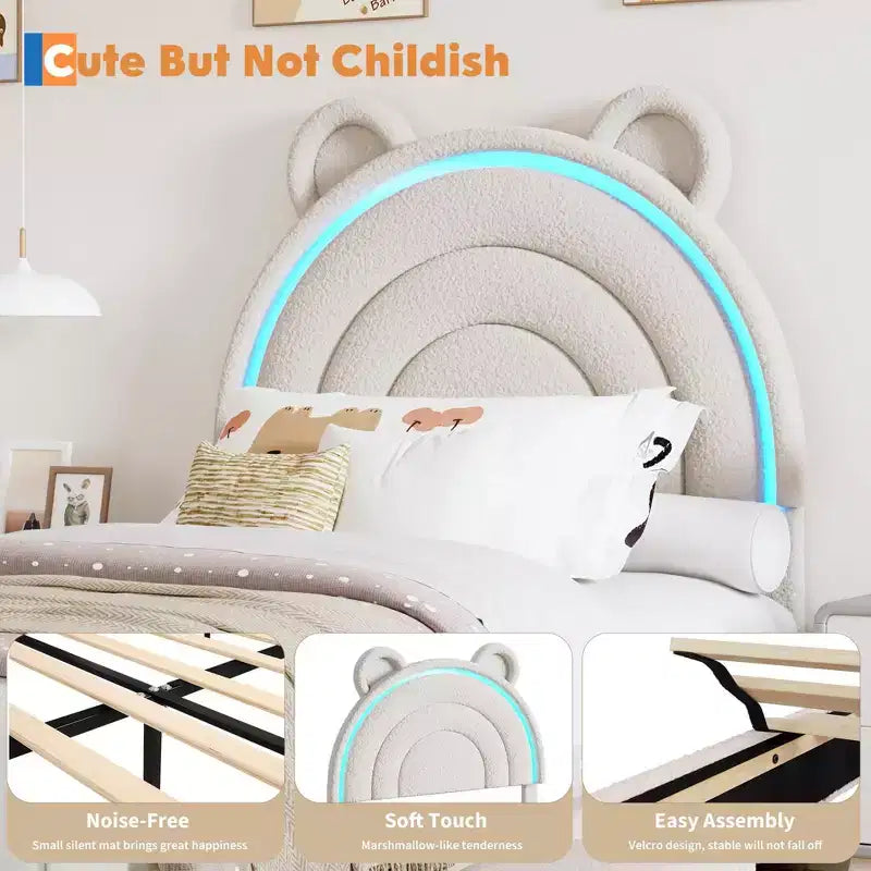 Lit plateforme rembourré avec tiroirs de rangement et tête de lit décorative, support à lattes en bois robuste, pas besoin de sommier tapissier, montage facile