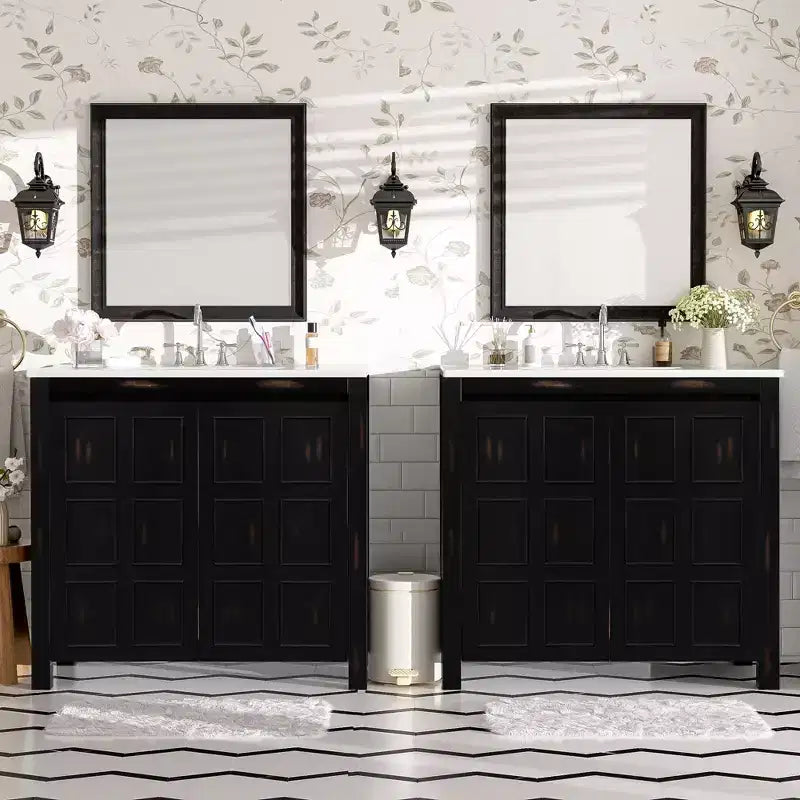 Meuble de salle de bain de 72 pouces avec double vasque, combinaison meuble-lavabo de salle de bain avec portes à fermeture douce et étagère réglable, Espresso