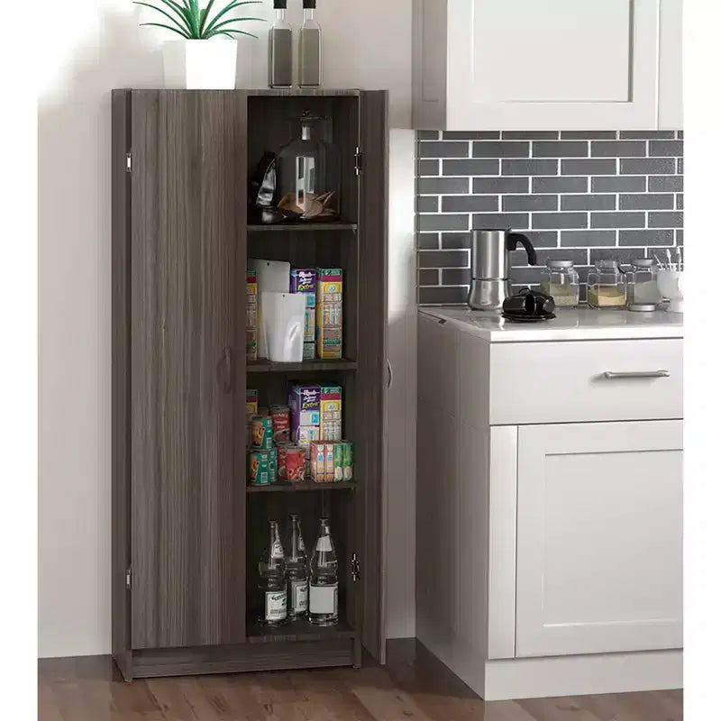 Armoire de cuisine avec étagères réglables, grise