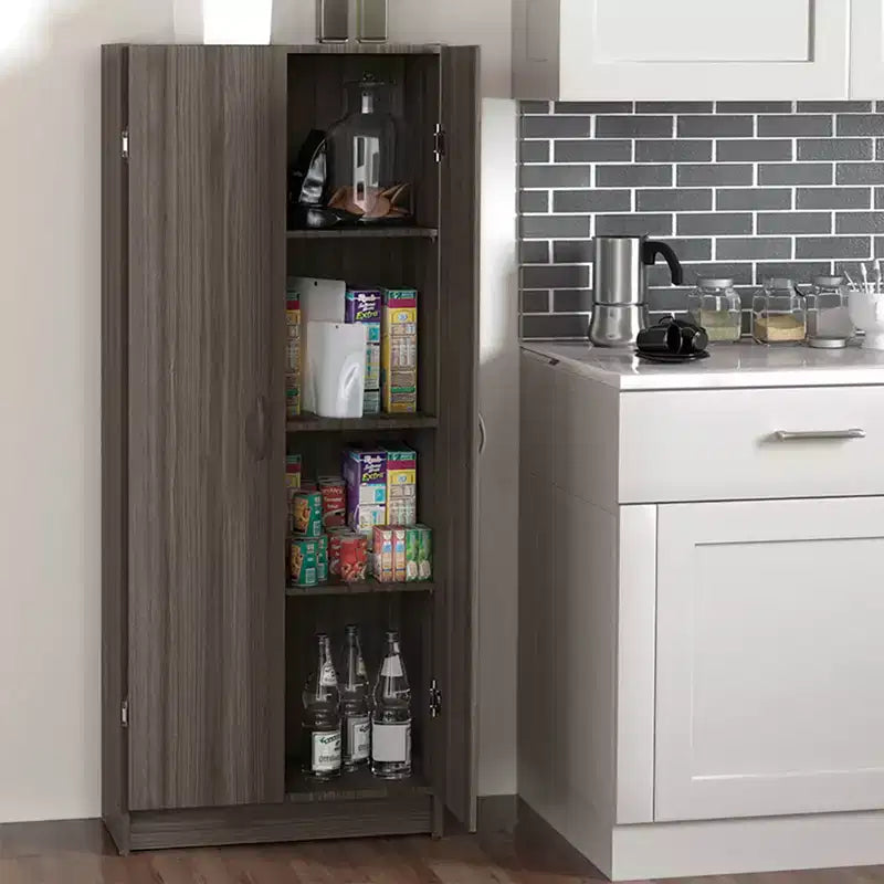 Armoire de cuisine avec étagères réglables, grise