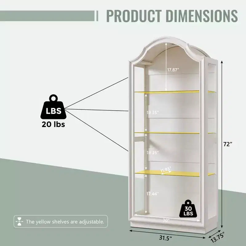 Garde-manger de cuisine voûté de 72 pouces, vitrine en verre à 4 niveaux avec 20 couleurs de lumières LED, étagère de présentation moderne pour salon
