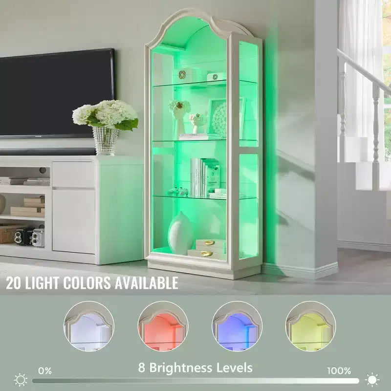 Garde-manger de cuisine voûté de 72 pouces, vitrine en verre à 4 niveaux avec 20 couleurs de lumières LED, étagère de présentation moderne pour salon